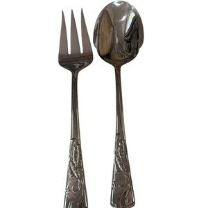 Lenox Holy Ribbon Stainless Steel Large Serving Spoon and Fork 12 inches 18/10